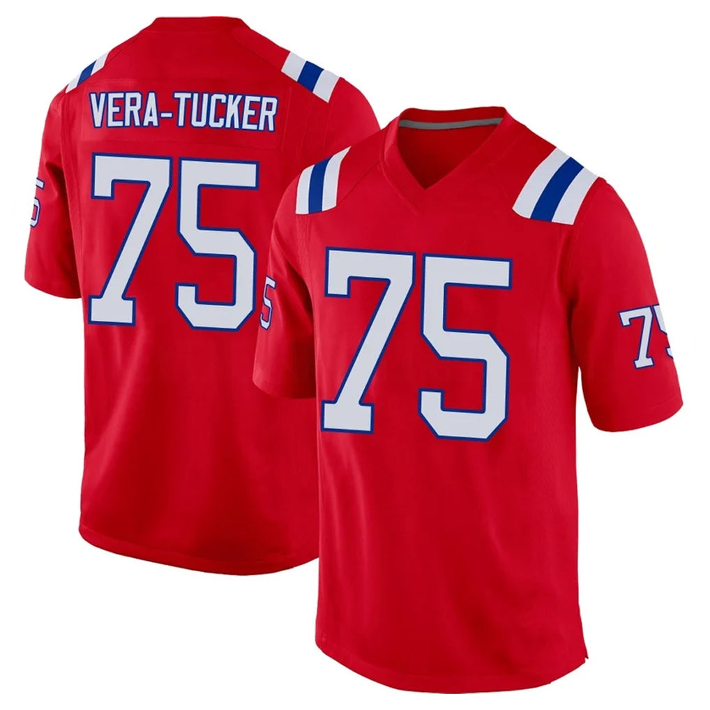 NE.Patriots #75 Alijah Vera-Tucker Player Red Home Game Odoa Stitched Jerseys