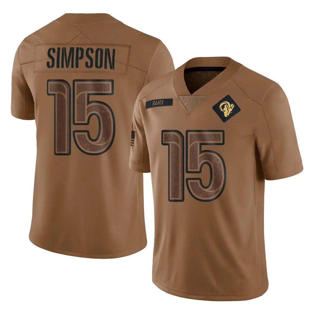 LA.Rams #15 Ty Simpson Player Brown Salute To Service Limited Odoa Stitched Jerseys
