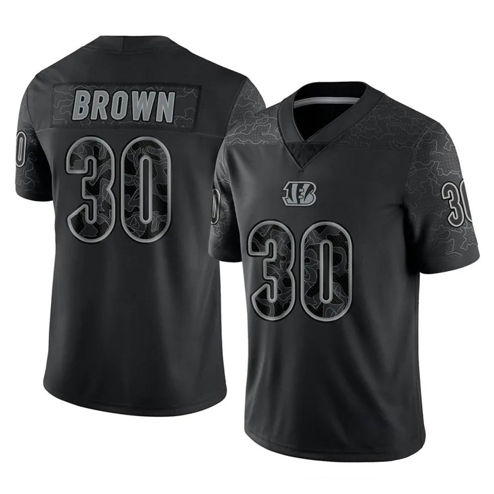 C.Bengals #30 Chase Brown Player Black Reflective Limited Game Odoa Stitched Jerseys