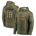 M.Vikings #18 Justin Jefferson Player Olive Salute to Service Pullover Hoodies Home Game Odoa Stitched Jerseys