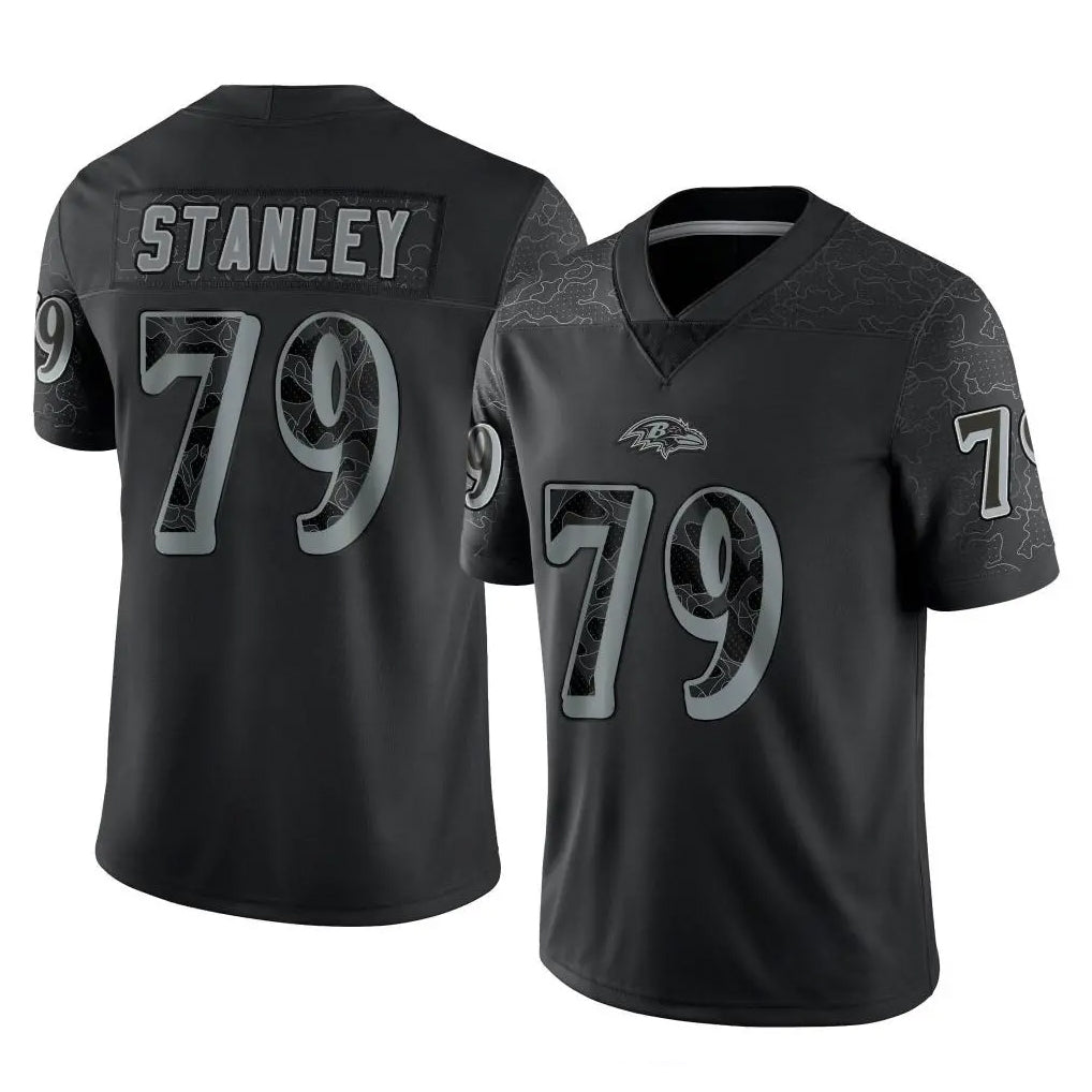 B.Ravens #79 Ronnie Stanley Player Black REFLECTIVE Limited Odoa Stitched Jerseys