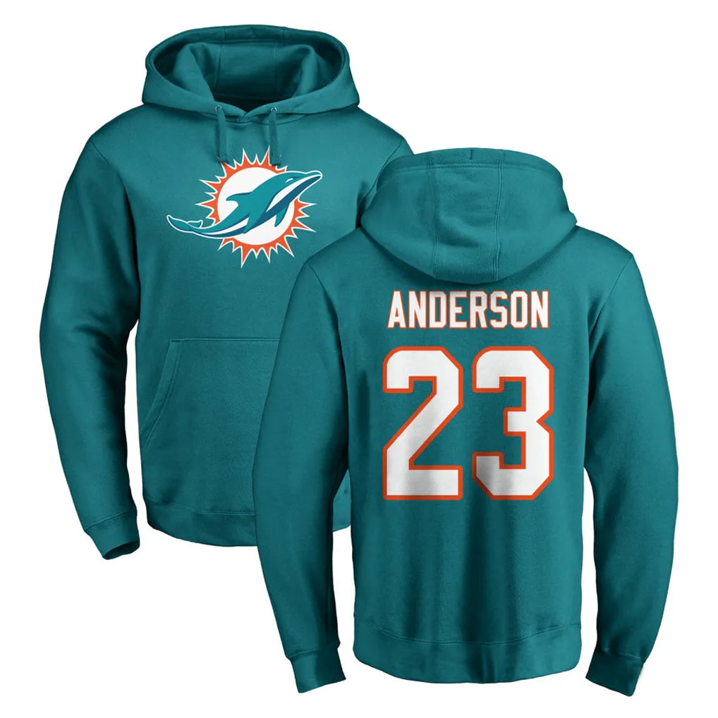 M.Dolphins #23 Zayne Anderson Player Aqua LOGO Pullover Hoodies Limited Odoa Stitched Jerseys