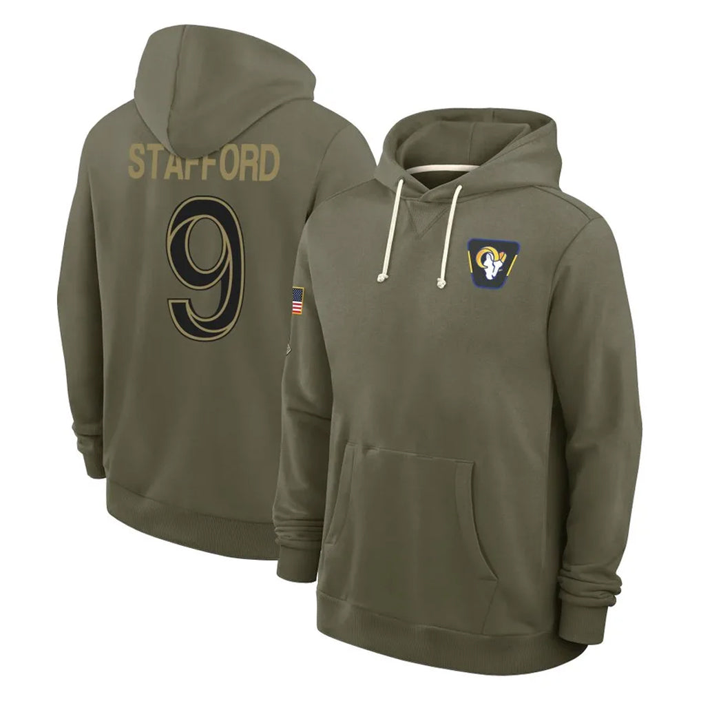 LA.Rams #9 Matthew Stafford Player Olive Salute to Service Pullover Hoodies Limited Odoa Stitched Jerseys