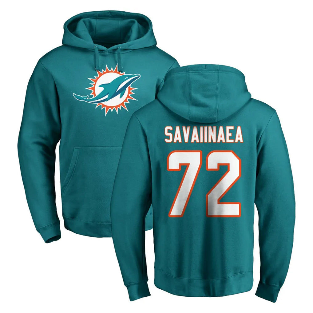 M.Dolphins #72 Jonah Savaiinaea Player Aqua LOGO Pullover Hoodies Limited Odoa Stitched Jerseys