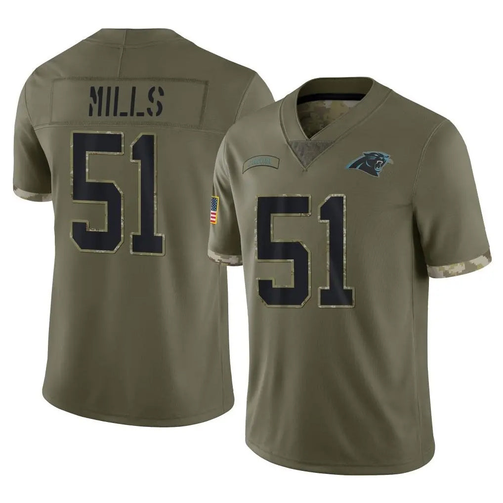 C.Panthers #51 Sam Mills Player Olive Salute to Service Game Odoa Stitched Jerseys
