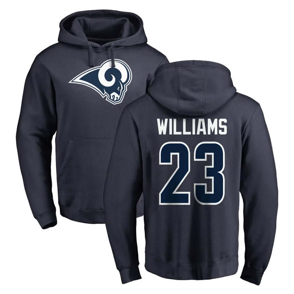 LA.Rams #23 Kyren Williams Player Navy Pullover Hoodie Limited Game Odoa Stitched Jerseys