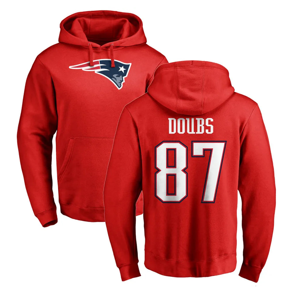 NE.Patriots #87 Romeo Doubs Player Red LOGO Pullover Hoodies Home Game Odoa Stitched Jerseys