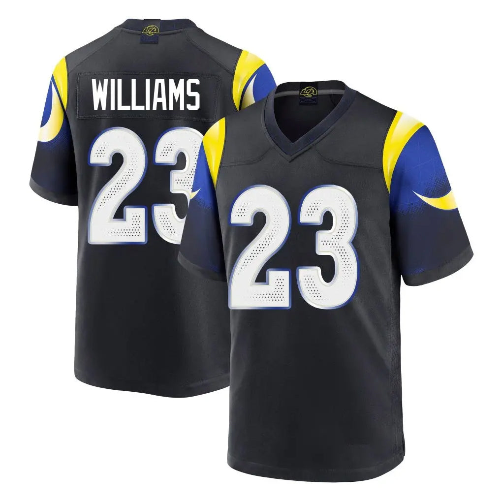LA.Rams #23 Kyren Williams Player Black Midnight Rivalries Collection Home Game Odoa Stitched Jerseys