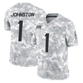 LA.Chargers #1 Quentin Johnston Player Arctic Camo Salute To Service Limited Game Odoa Stitched Jerseys