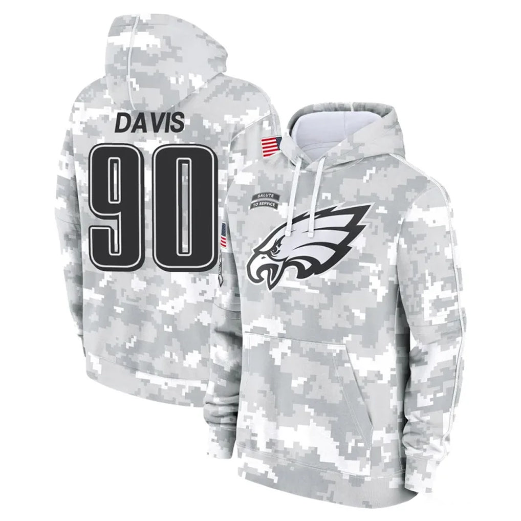P.Eagles #90 Jordan Davis Player Arctic Camo Salute to Service Pullover Hoodies Limited Game Odoa Stitched Jerseys