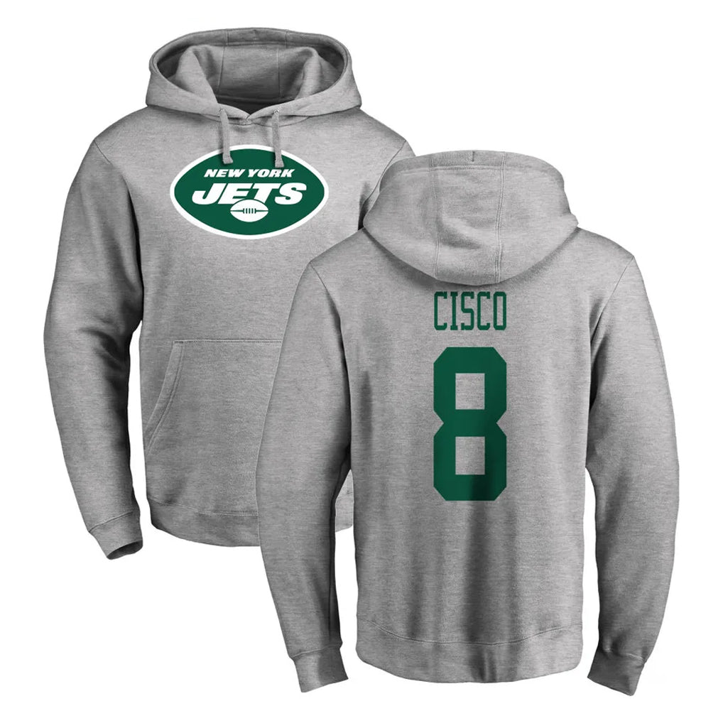 NY.Jets #8 Andre Cisco Player Gray LOGO Pullover Hoodies Limited Game Odoa Stitched Jerseys