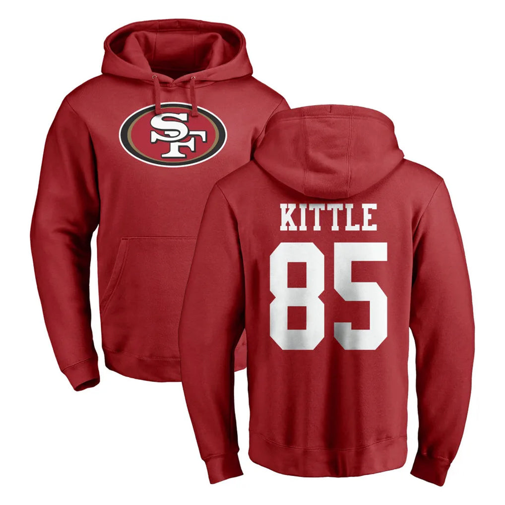 SF.49ers #85 George Kittle Player Red LOGO Pullover Hoodies Home Game Odoa Stitched Jerseys
