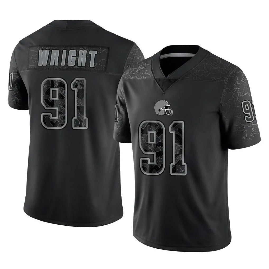 C.Browns #91 Alex Wright Player Black Reflective Home Game Odoa Stitched Jerseys