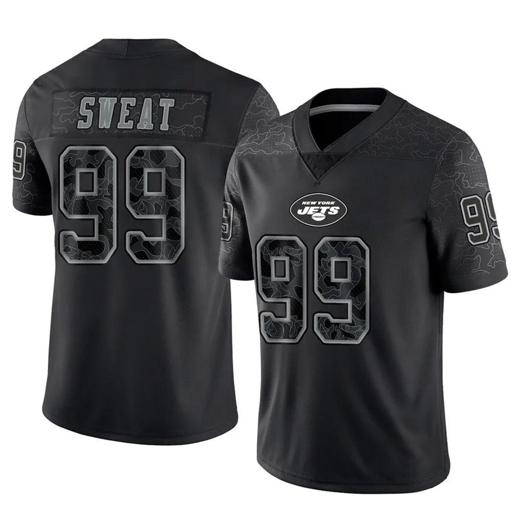 NY.Jets #99 T'Vondre Sweat Player Stealth Black Limited Reflective Home Game Odoa Stitched Jerseys
