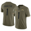 LA.Chargers #1 Quentin Johnston Player Olive Salute To Service Limited Odoa Stitched Jerseys