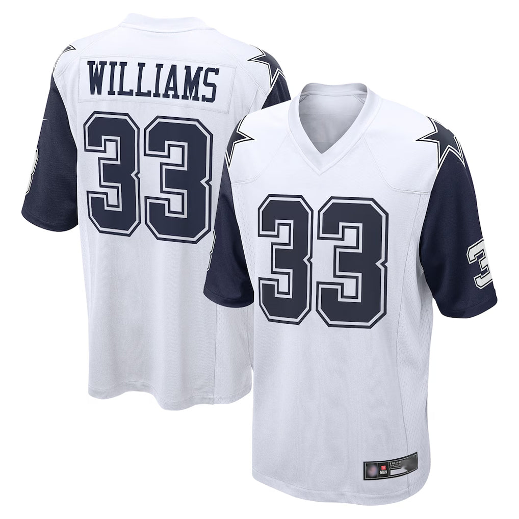 D.Cowboys #33 Javonte Williams Player White-Navy Home Game Odoa Stitched Jerseys