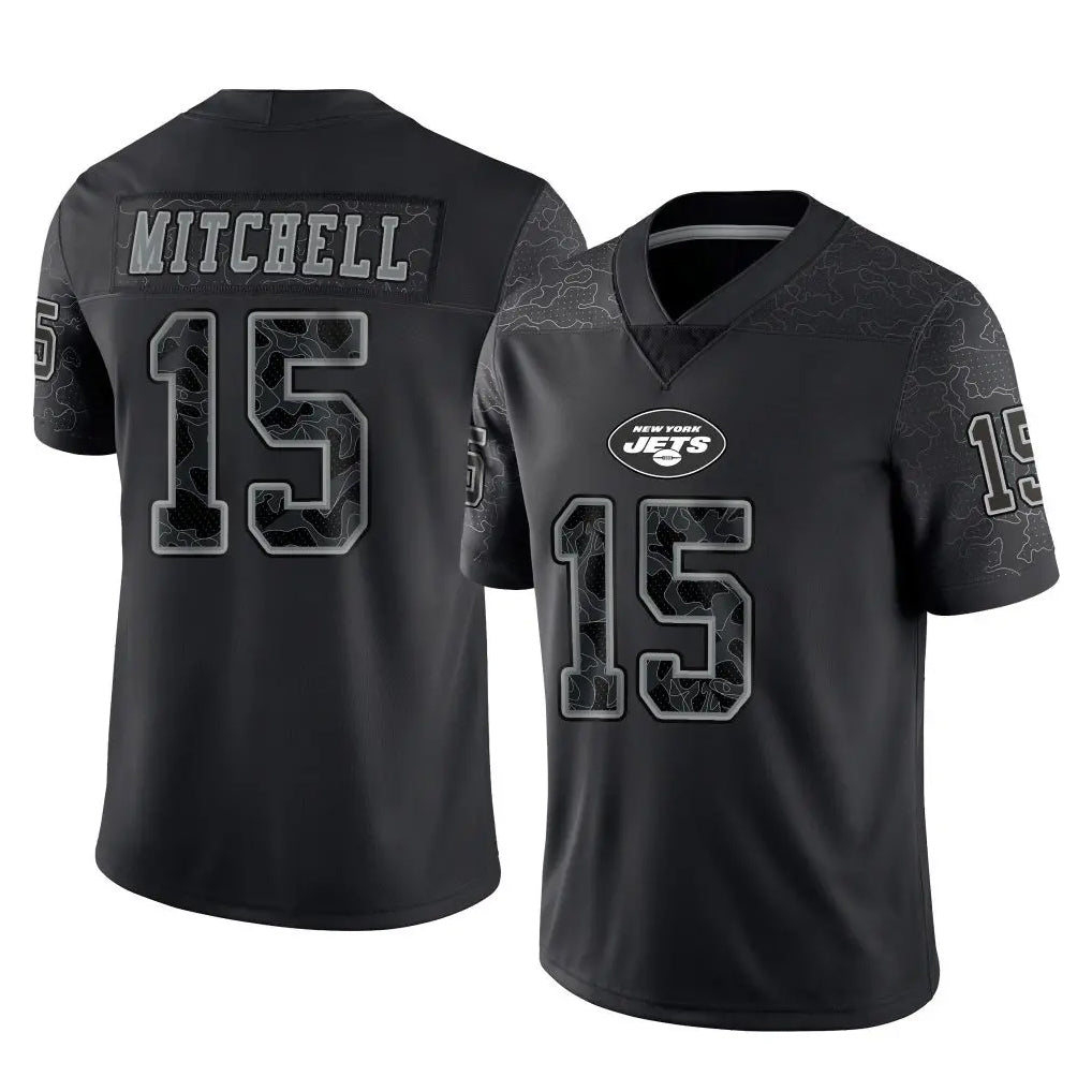 NY.Jets #15 Adonai Mitchell Player Stealth Black Limited Reflective Home Game Odoa Stitched Jerseys