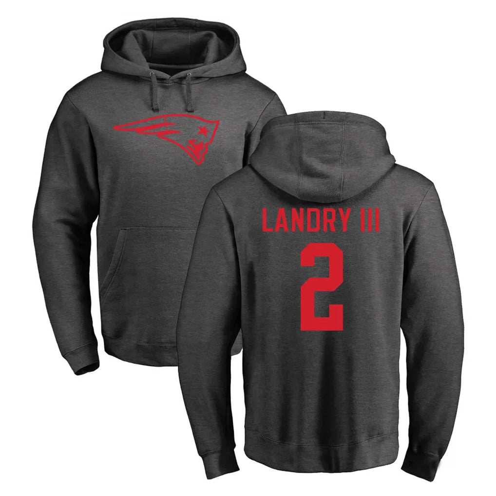 NE.Patriots #2 Harold Landry III Player Gray Pullover Hoodies Home Game Odoa Stitched Jerseys