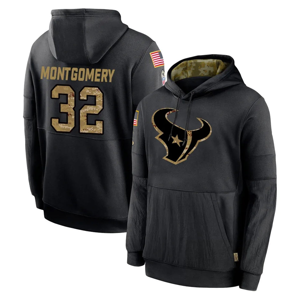 H.Texans #32 David Montgomery Player Black Salute to Service Hoodies Limited Game Odoa Stitched Jerseys