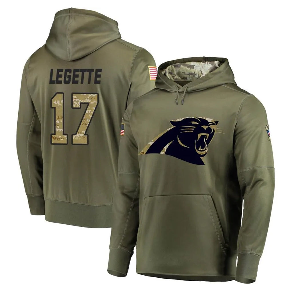 C.Panthers #17 Xavier Legette Player Olive Salute to Service Hoodies Odoa Stitched Jerseys