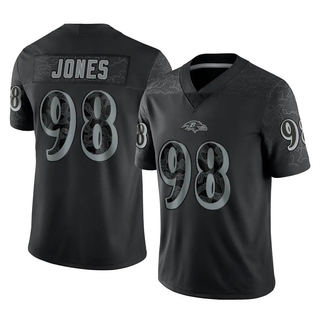 B.Ravens #98 Travis Jones Player Black REFLECTIVE Limited Odoa Stitched Jerseys