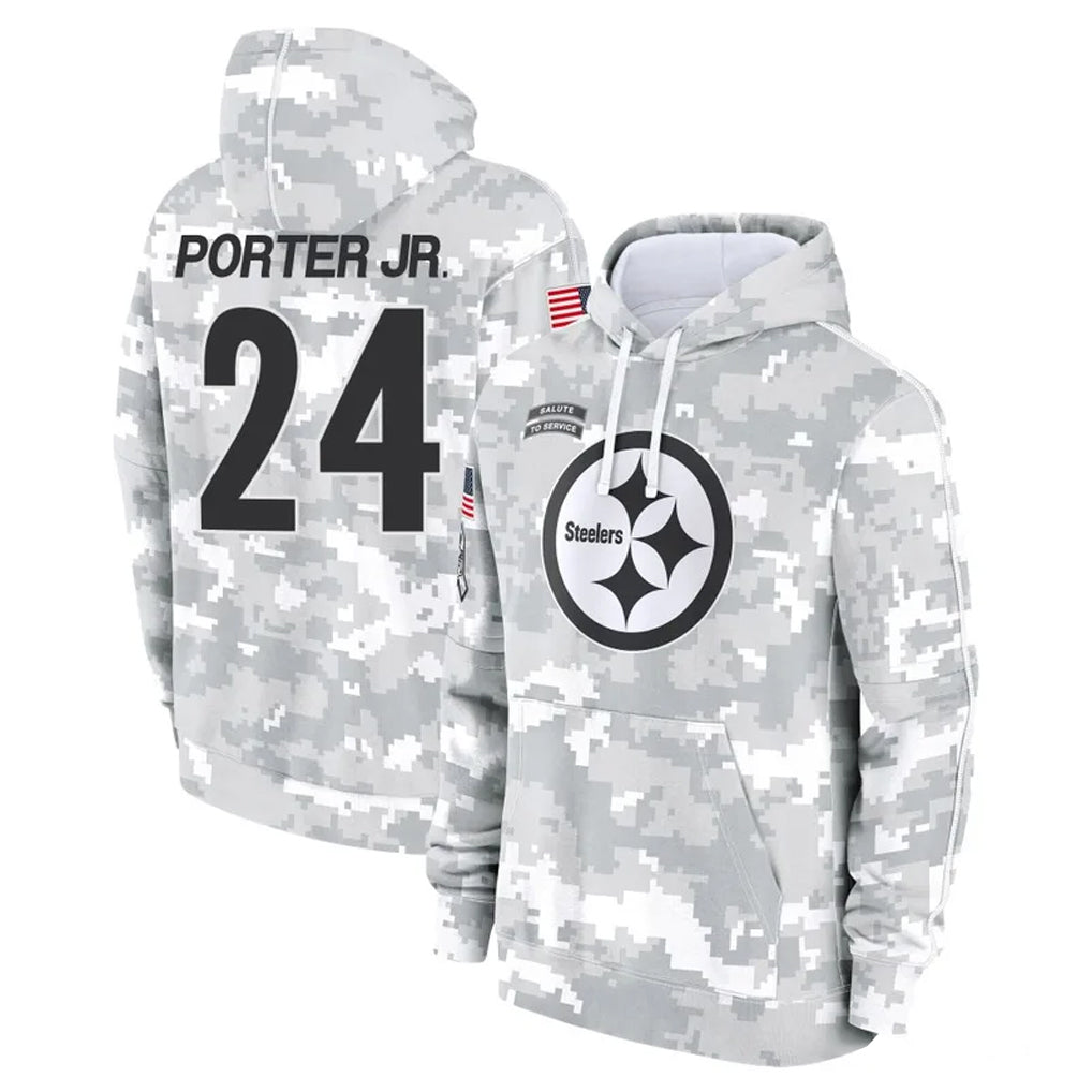 P.Steelers #24 Joey Porter Jr. Player Arctic Camo Limited Salute to Service Pullover Hoodies Game Odoa Stitched Jerseys