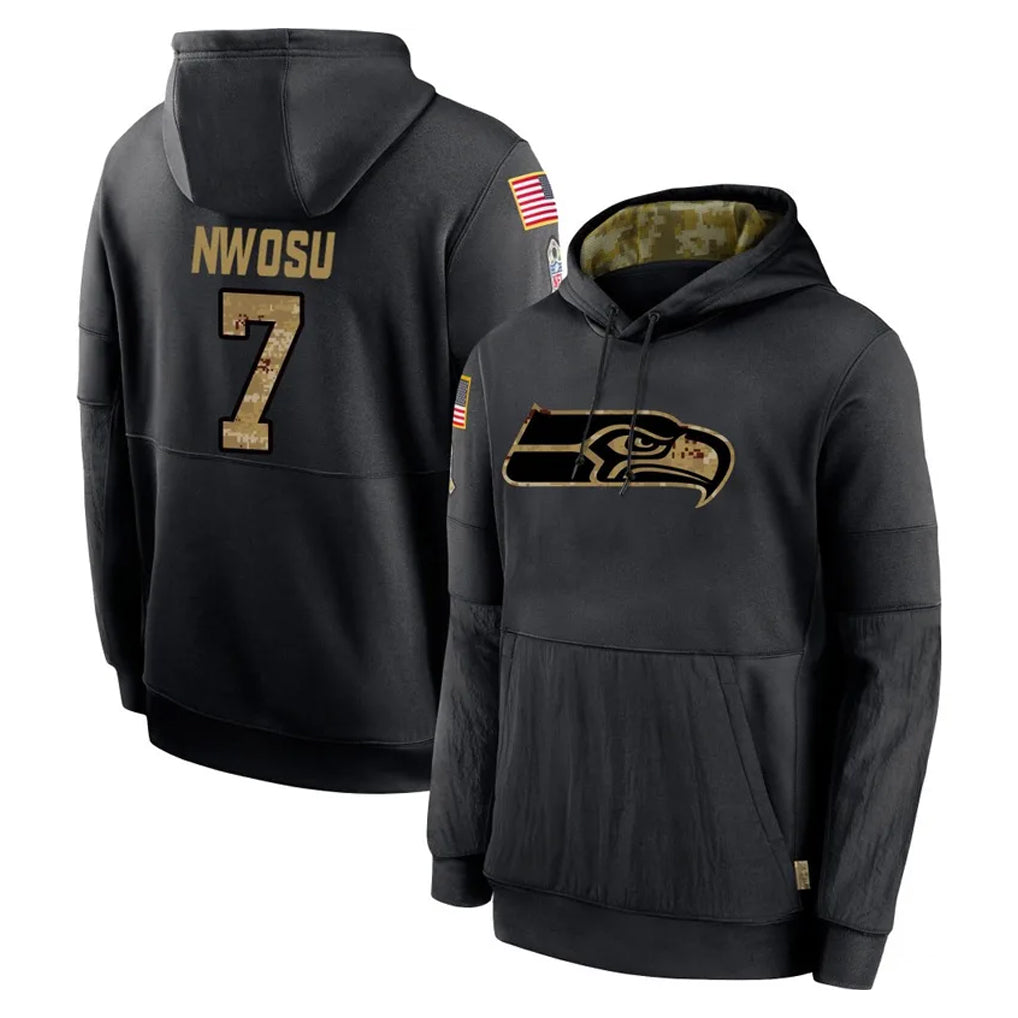 S.Seahawks #7 Uchenna Nwosu Player Black Salute to Service Hoodies Limited Game Odoa Stitched Jerseys