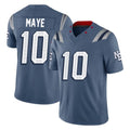 NE.Patriots #10 Drake Maye Player Blue Limited Rivalries Collection Home Game Odoa Stitched Jerseys