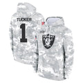 LV.Raiders #1 Tre Tucker Player Arctic Camo Salute to Service Hoodies Limited Game Odoa Stitched Jerseys