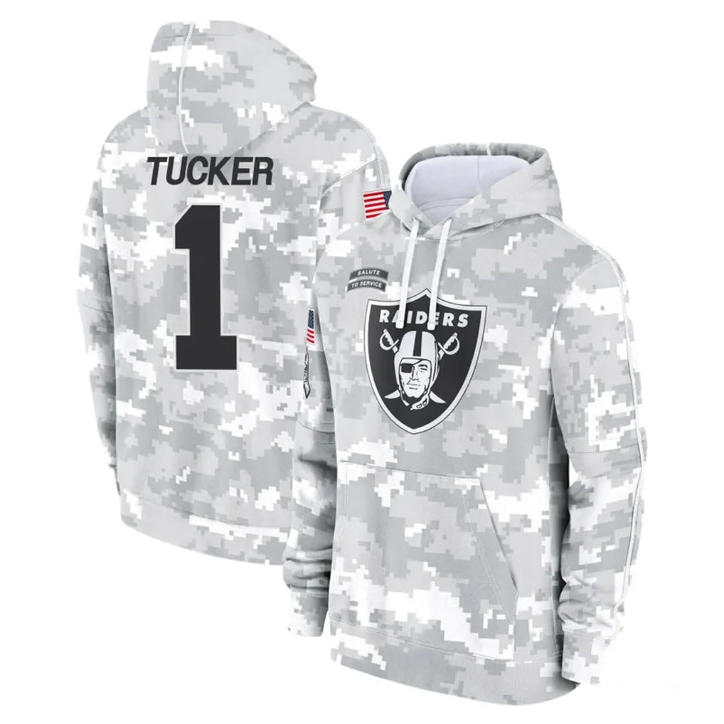 LV.Raiders #1 Tre Tucker Player Arctic Camo Salute to Service Hoodies Limited Game Odoa Stitched Jerseys