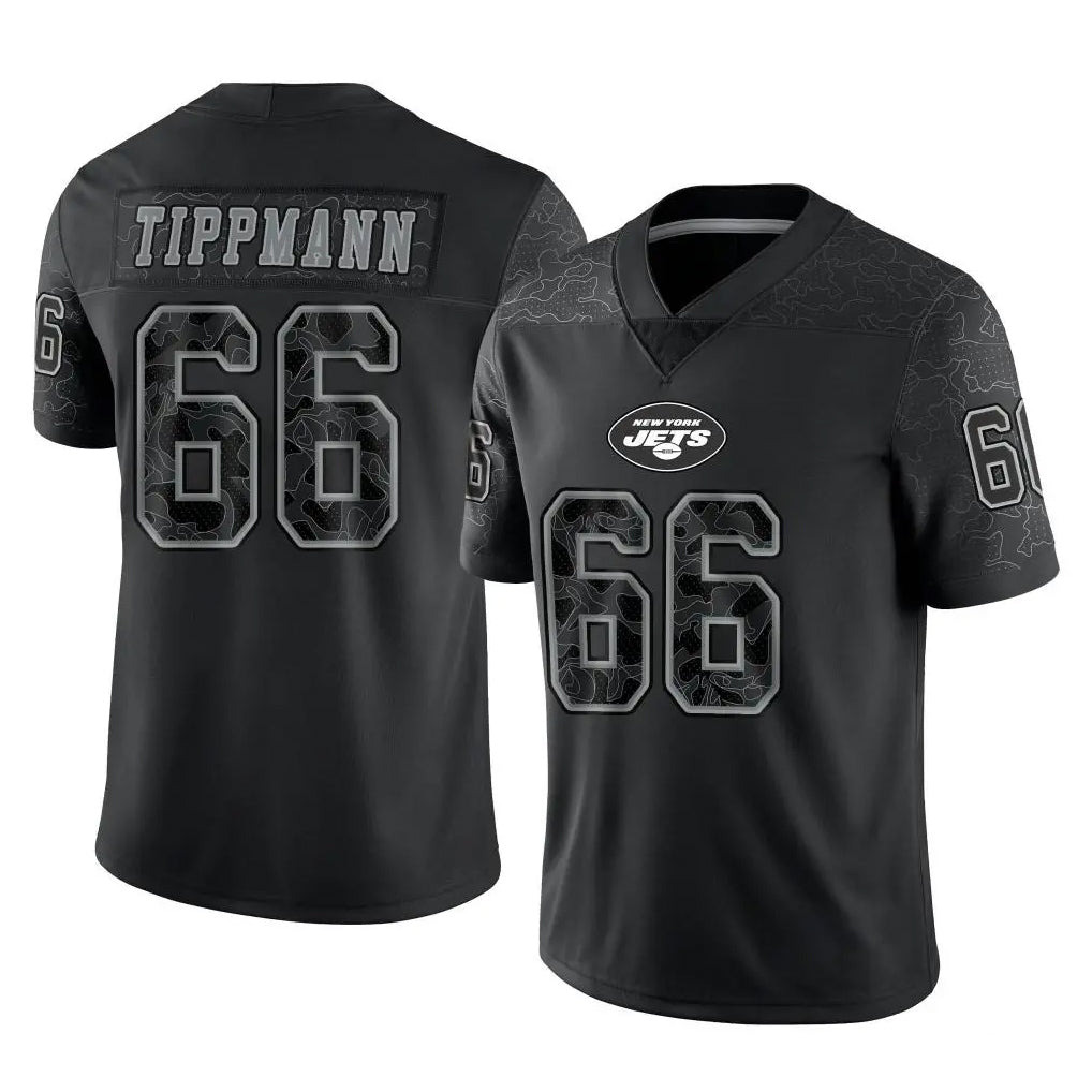 NY.Jets #66 Joe Tippmann Player Stealth Black Limited Reflective Home Game Odoa Stitched Jerseys