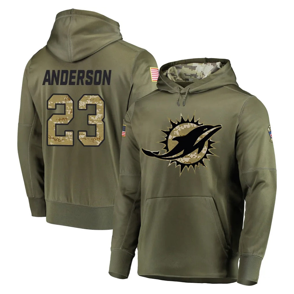 M.Dolphins #23 Zayne Anderson Player Olive Salute to Service Pullover Hoodies Home Game Odoa Stitched Jerseys