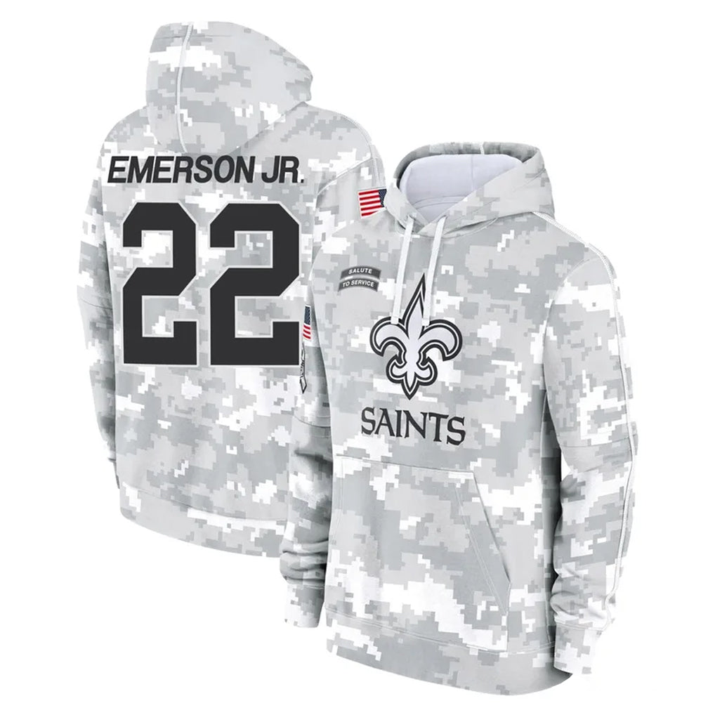 NO.Saints #22 Martin Emerson Jr. Player Arctic Camo Salute to Service Pullover Hoodies Limited Game Odoa Stitched Jerseys