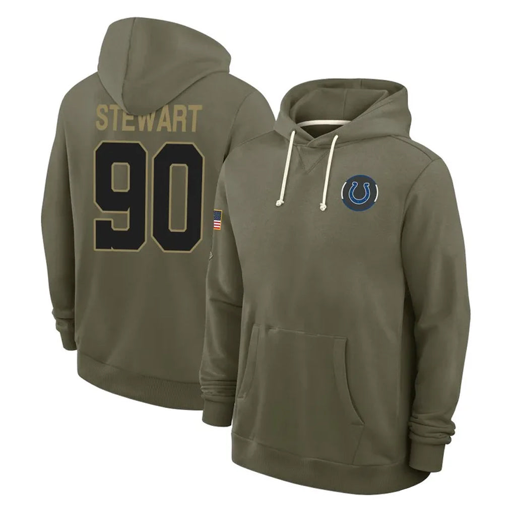 IN.Colts #90 Grover Stewart Player Olive Limited 2025 Salute To Service Hoodies Game Odoa Stitched Jerseys
