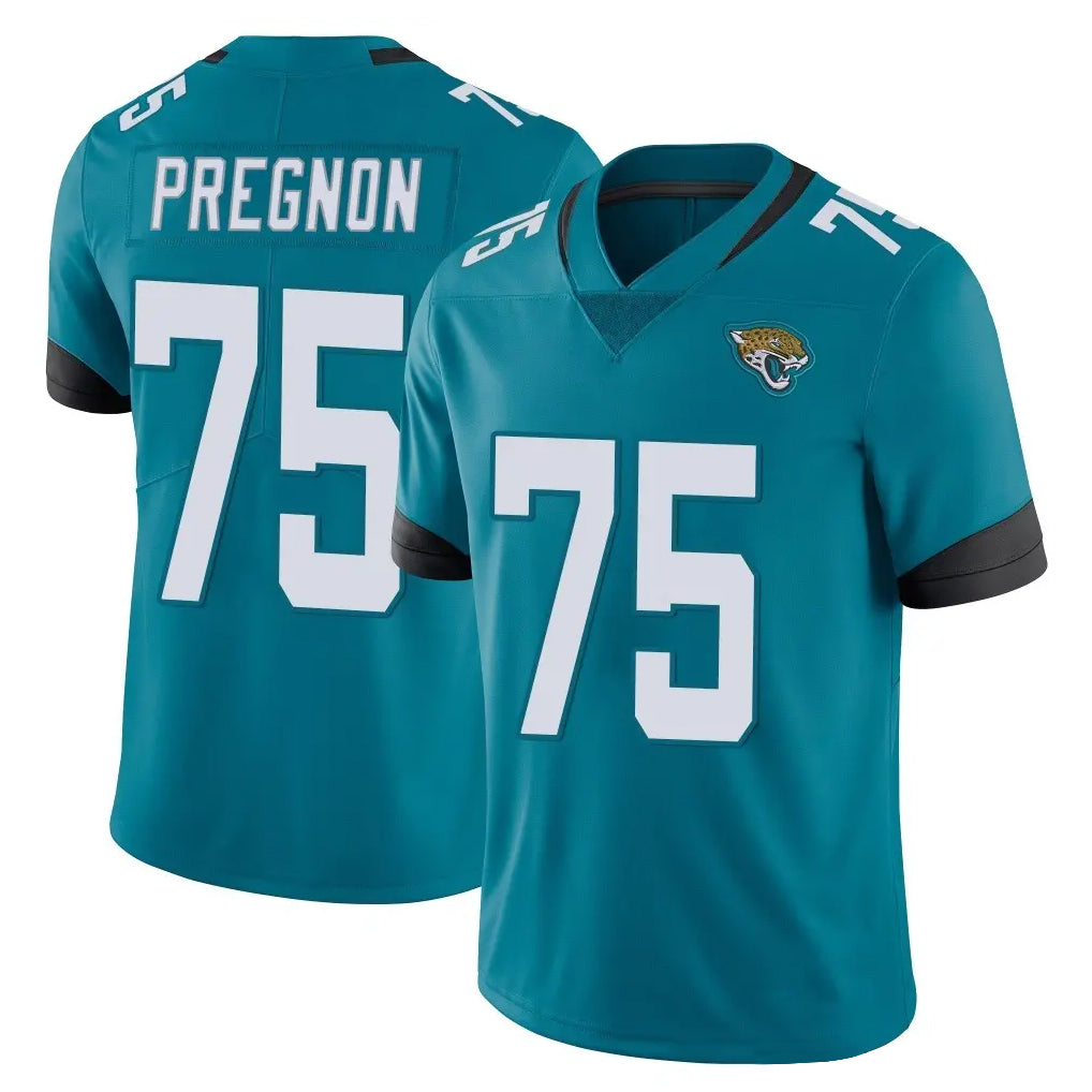 J.Jaguars #75 Emmanuel Pregnon Player Teal Vapor Untouchable Limited Home Game Odoa Stitched Jerseys