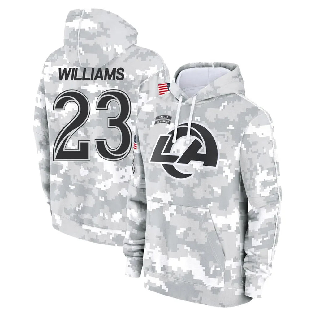 LA.Rams #23 Kyren Williams Player Arctic Camo Salute to Service Hoodies Limited Game Odoa Stitched Jerseys
