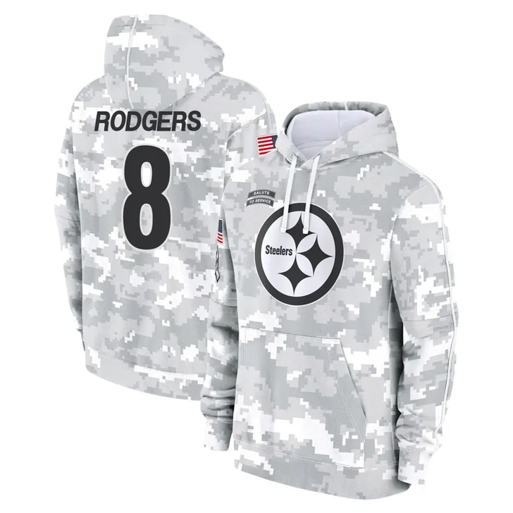P.Steelers #8 Aaron Rodgers Player Arctic Camo Limited Salute to Service Pullover Hoodies Game Odoa Stitched Jerseys