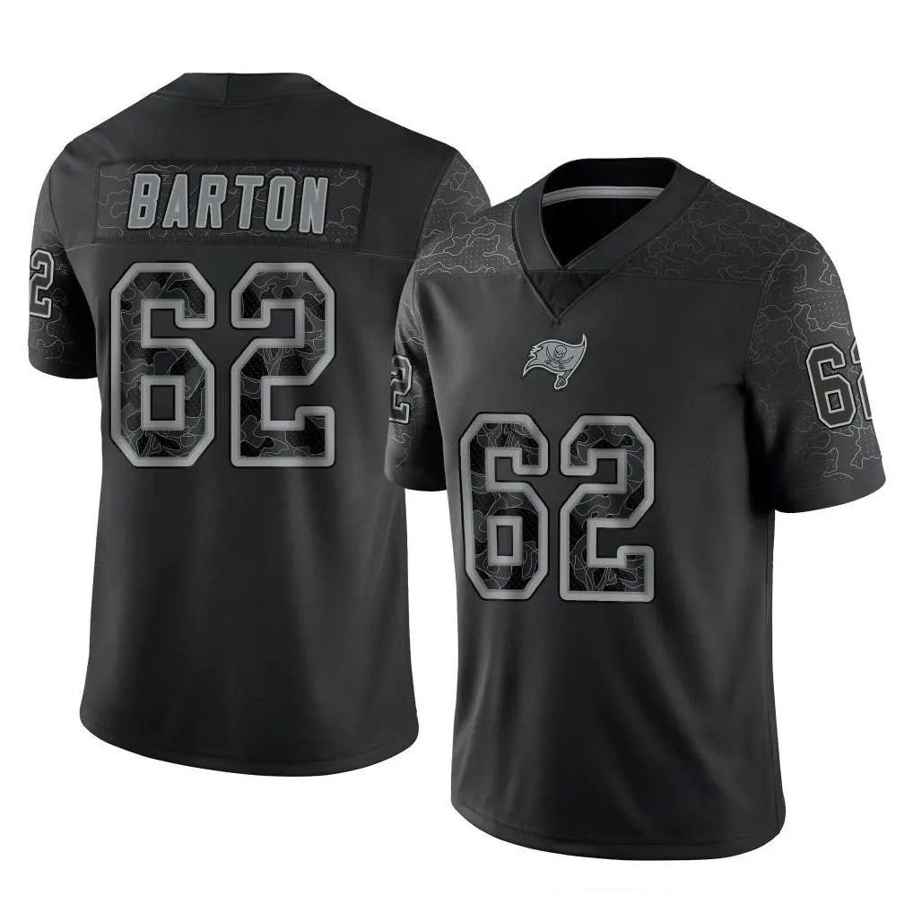 TB.Buccaneers #62 Graham Barton Player Black Reflective Limited Home Game Odoa Stitched Jerseys
