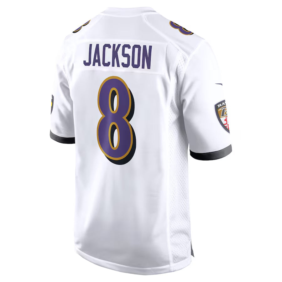 B.Ravens #8 Lamar Jackson Player White Alternate Game Odoa Stitched Jerseys