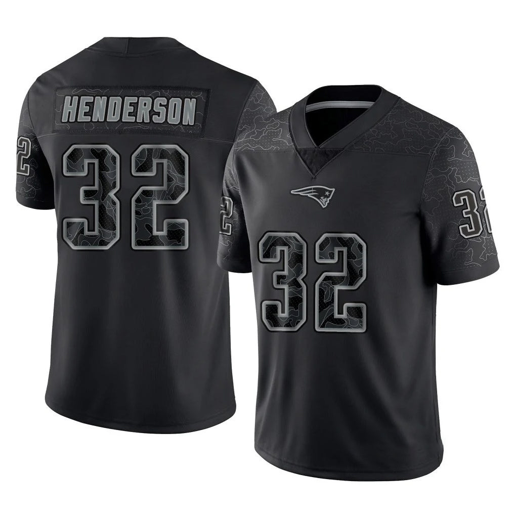 NE.Patriots #32 TreVeyon Henderson Player Black Reflective LImited Home Game Odoa Stitched Jerseys