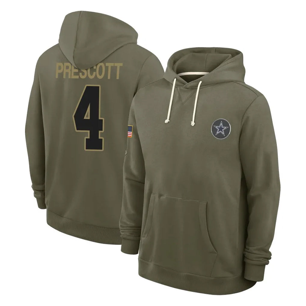 D.Cowboys #4 Dak Prescott Player Olive Salute to Service Pullover Hoodies Limited Odoa Stitched Jerseys