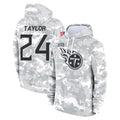 T.Titans #24 Alontae Taylor Player Camo Arctic Salute to Service Pullover Hoodies Home Game Odoa Stitched Jerseys