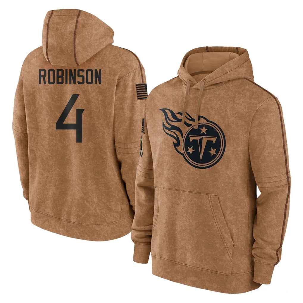 T.Titans #4 Wan'Dale Robinson Player Brown Salute To Service Club Pullover Hoodies Home Game Odoa Stitched Jerseys