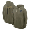 T.Titans #11 Jermaine Johnson II Player Olive Salute to Service Hoodies Home Game Odoa Stitched Jerseys