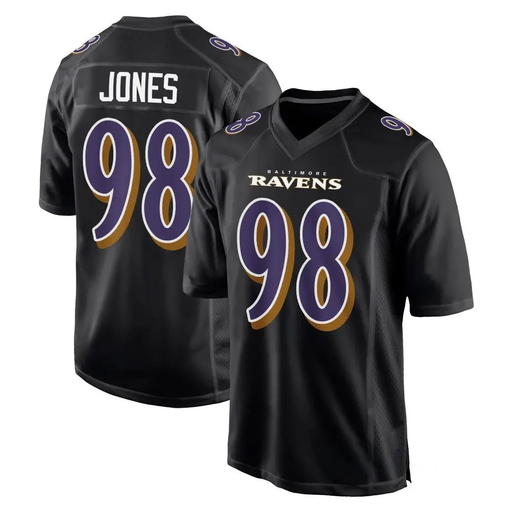 B.Ravens #98 Travis Jones Player Black Carbon Fashion Home Game Odoa Stitched Jerseys