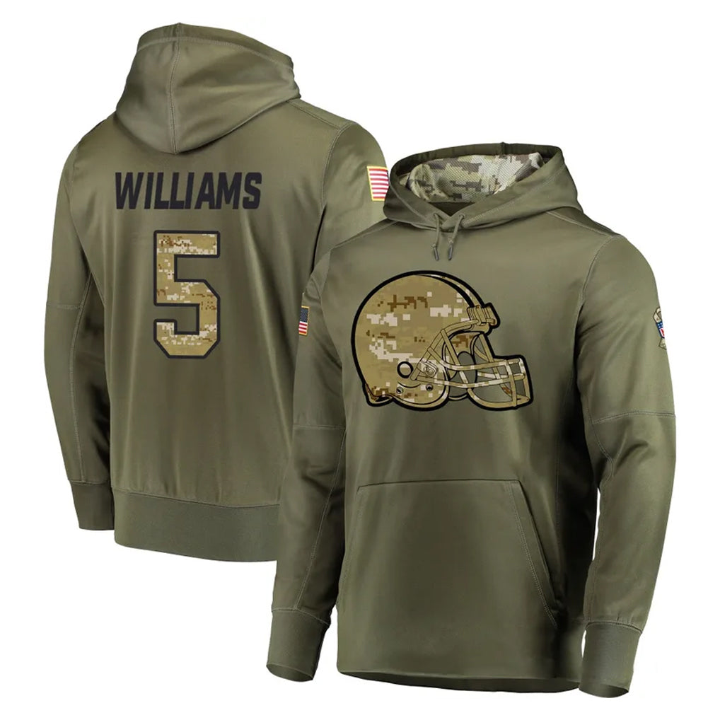 C.Browns #5 Quincy Williams Player Olive Salute to Service Pullover Hoodies Home Game Odoa Stitched Jerseys