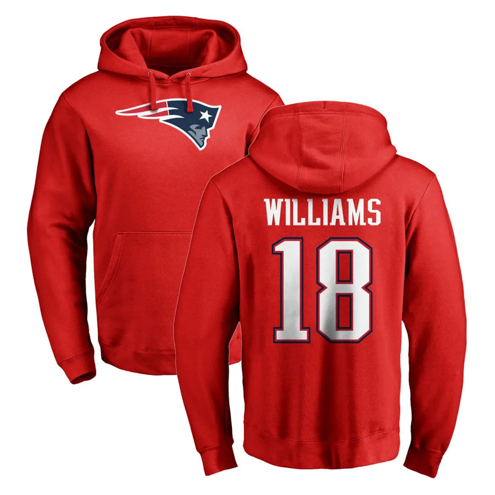 NE.Patriots #18 Kyle Williams Player Red LOGO Pullover Hoodies Home Game Odoa Stitched Jerseys