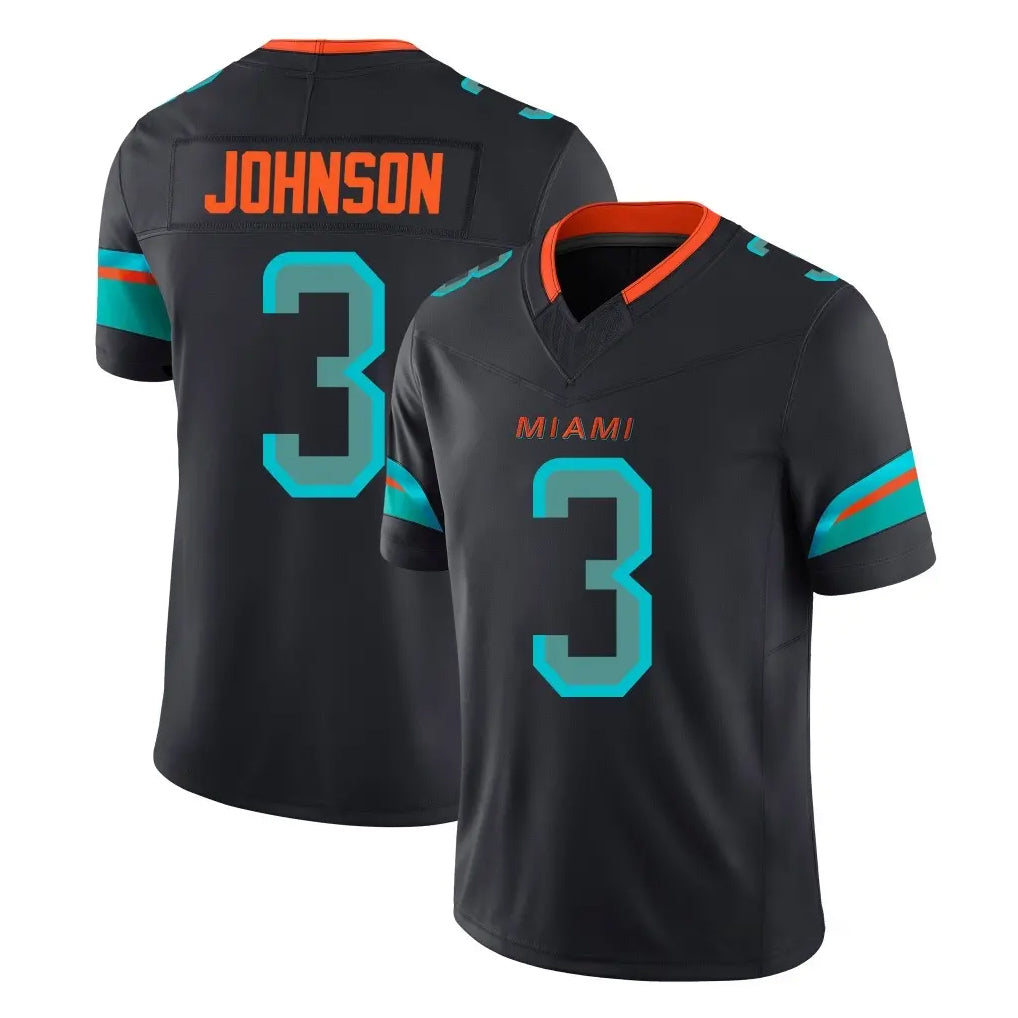 M.Dolphins #3 Chris Johnson Player Black Limited Pitch Rivalries Collection Home Game Odoa Stitched Jerseys