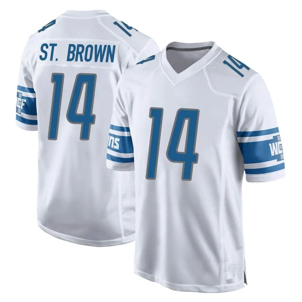 D.Lions #14 Amon-Ra St. Brown Player White Home Game Odoa Stitched Jerseys