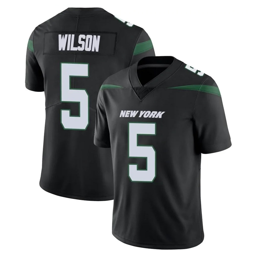 NY.Jets #5 Garrett Wilson Player Stealth Black Limited Vapor Home Game Odoa Stitched Jerseys